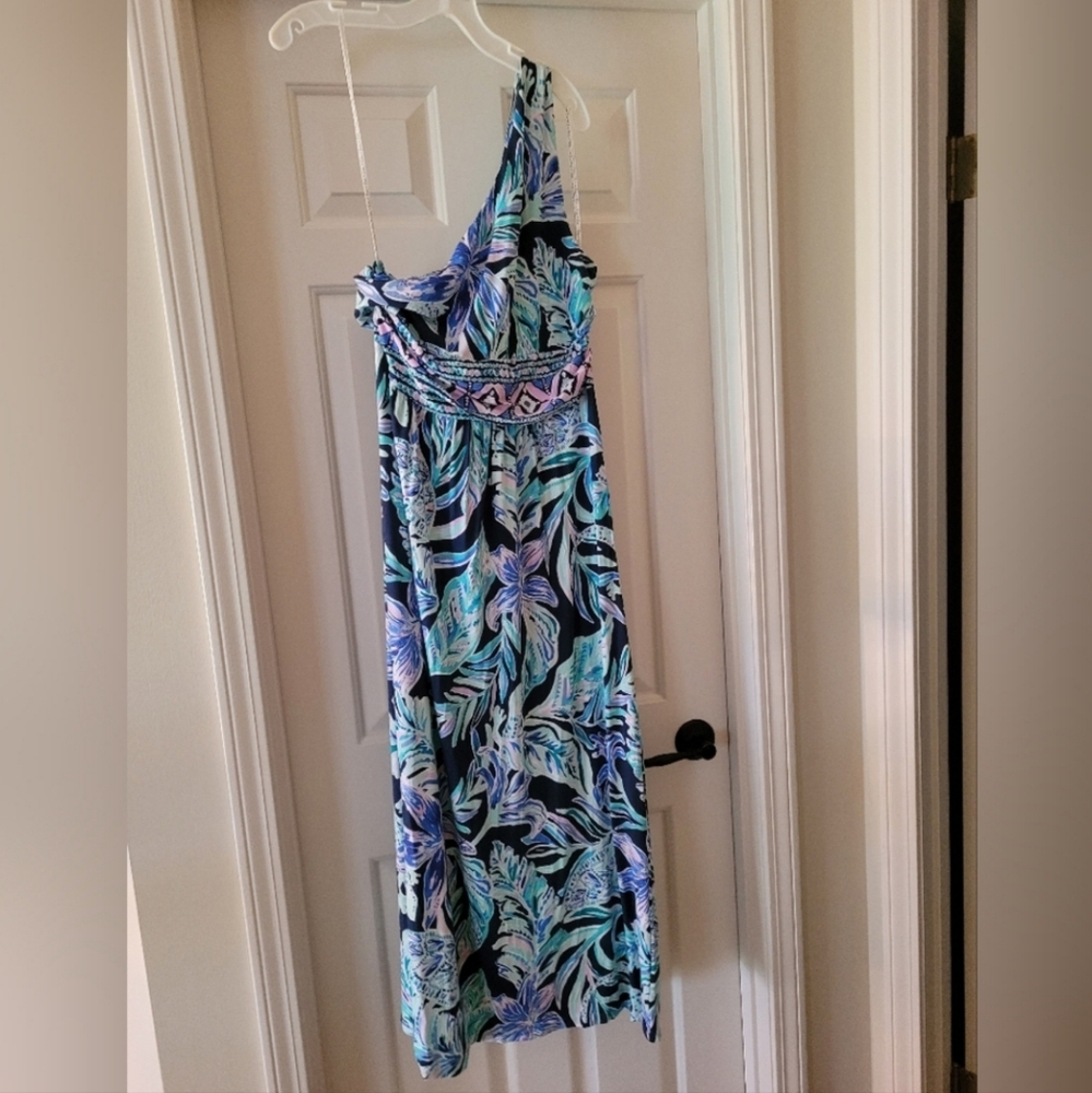 💙 Lilly Pulitzer Malia One Shoulder Maxi Dress XL - Picture 5 of 6